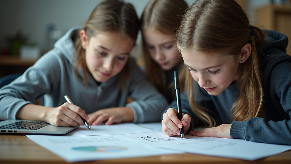 Close-up view of students collaborating on a project