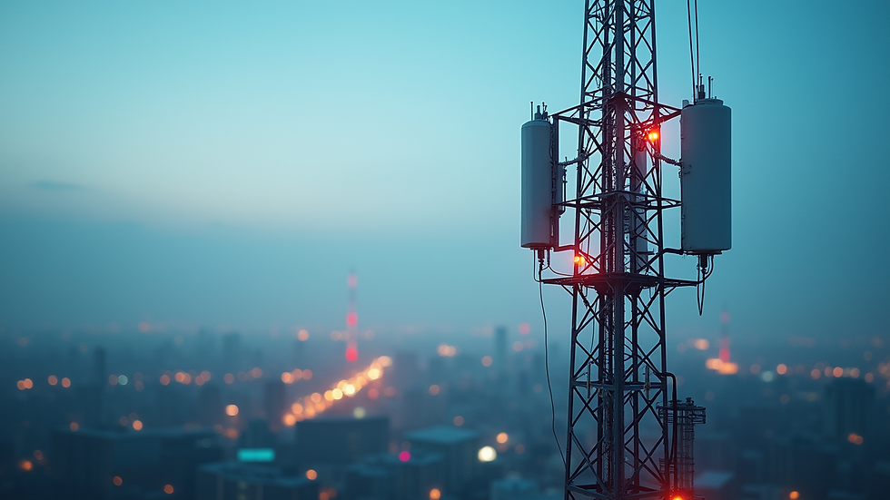 High angle view of a telecom tower with digital twin overlay