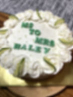 Key Lime Pie Cake on Gold cake board, Ms. to Mrs. Haley written on top