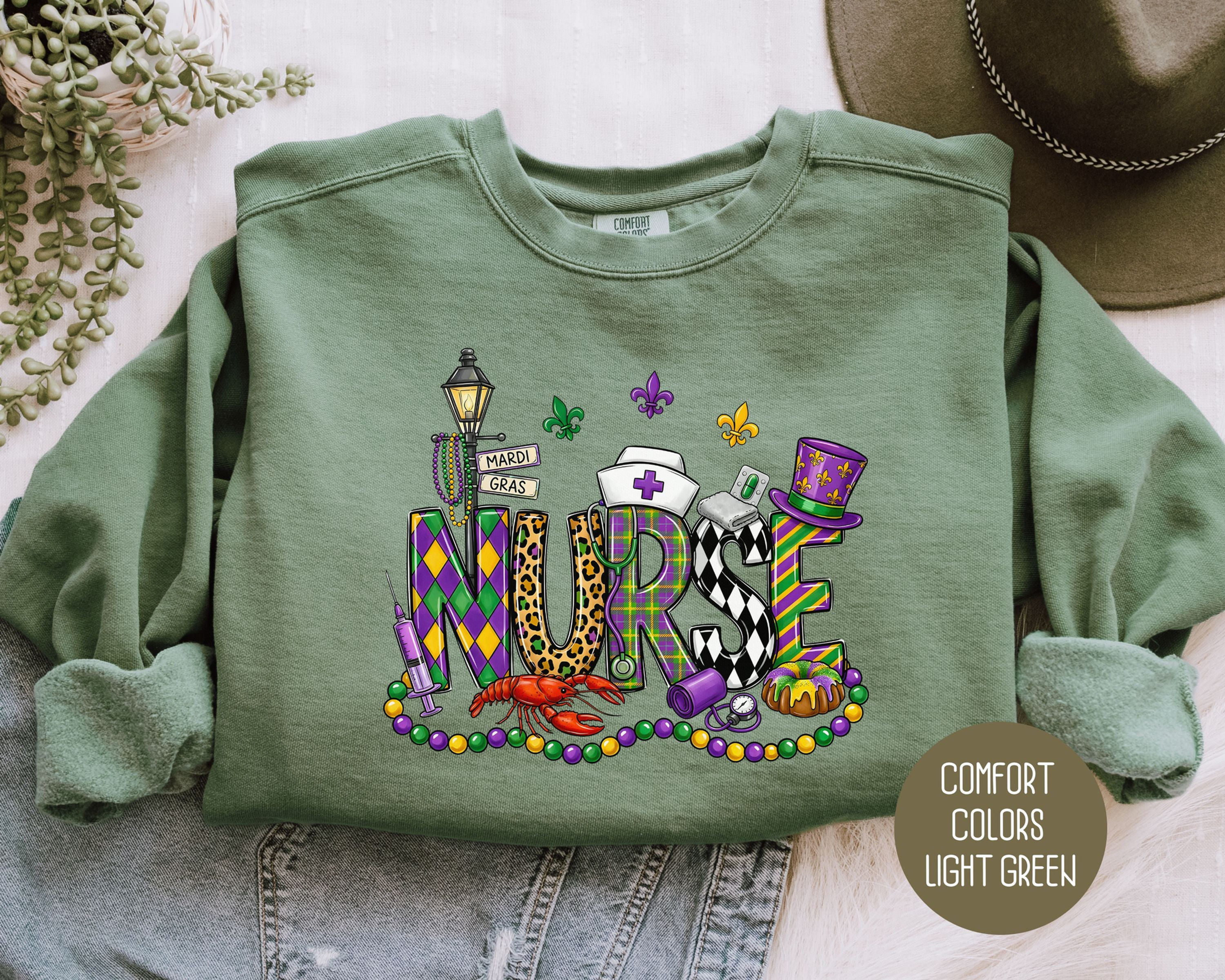 Mardi Gras Nurse Comfort Colors Sweatshirt