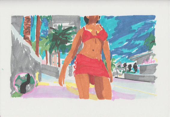 Dessin aux feutres du jeu vidéo "GTA" par Alice Chanclu