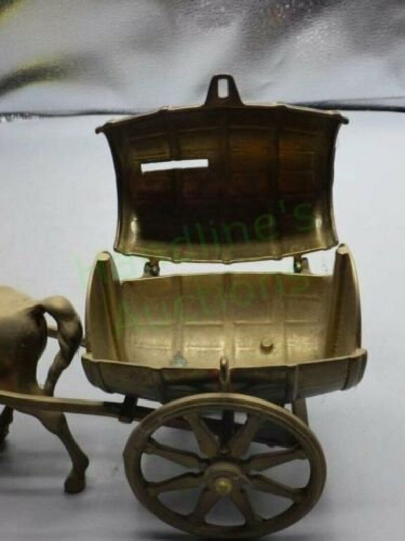 Thumbnail: Vintage Brass Horse Drawn Brewery Barrel Cart Bank ~ Italy ~ Heavy 2 Lb 13.7 0