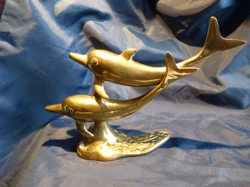 Miniature : Vintage pair of brass Dolphins sculpture