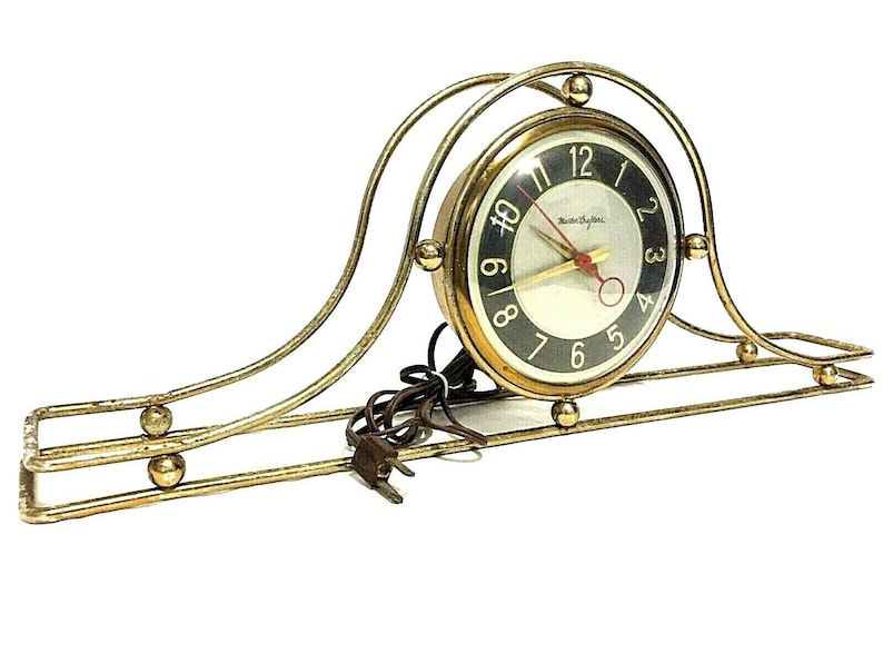 Miniature : WORKING Art Deco MasterCrafters Electric Brass Mantel Clock EXCELLENT and keep