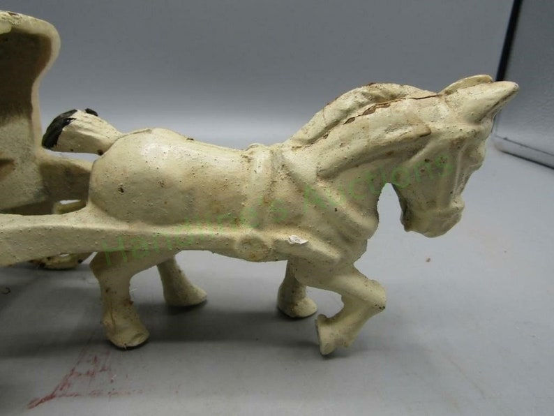 Miniature : White Painted Fresh Milk Cast Iron Horse and Cart