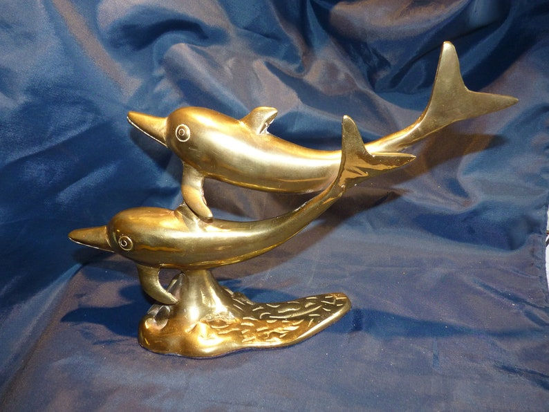 Miniature : Vintage pair of brass Dolphins sculpture
