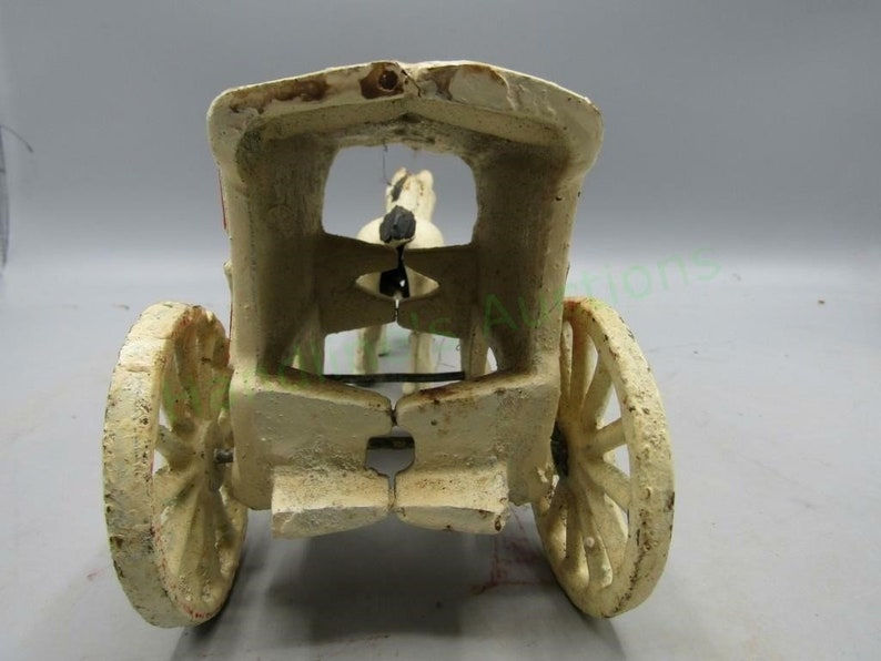 Miniature : White Painted Fresh Milk Cast Iron Horse and Cart