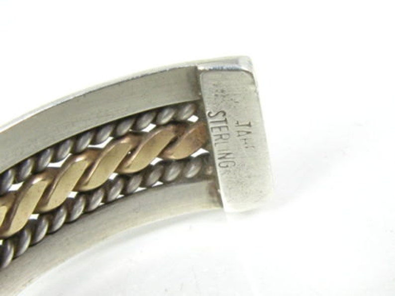 Miniature : Antique LADIES Sterling Silver and 12k Gold Filled Cuff Bracelet Twisted Rope