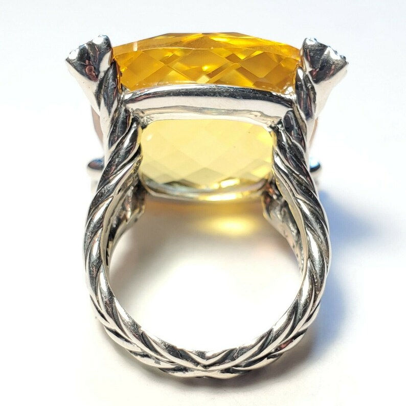 Miniature : David Yurman Silver 14mm Cushion On Point Ring, Lemon Citrine & Diamond Authen