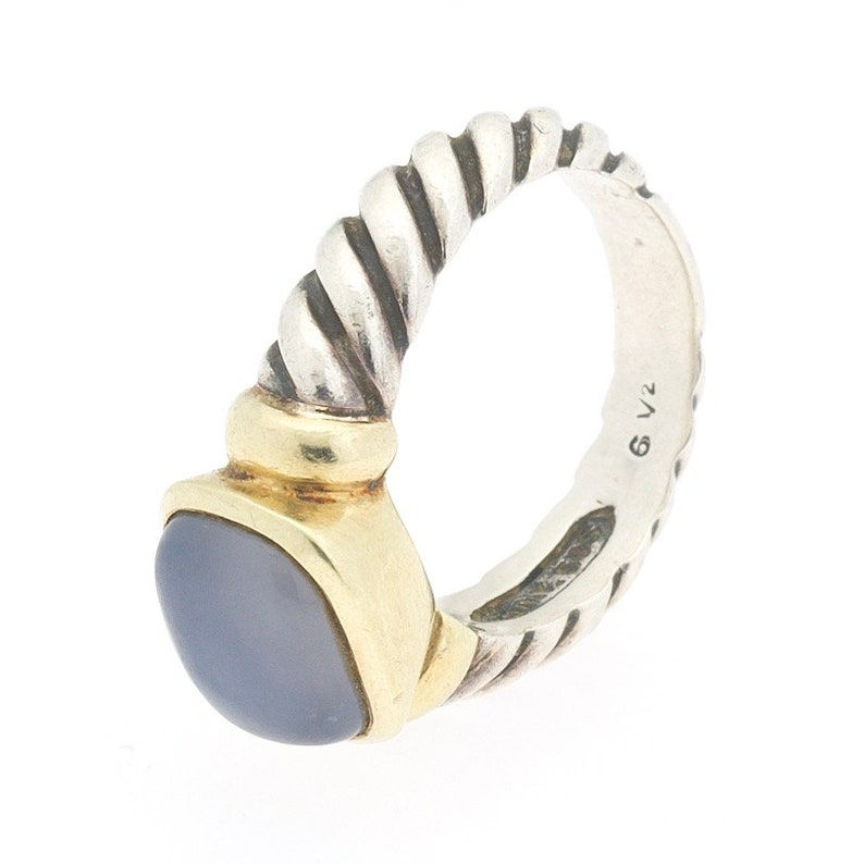 Miniature : Size 5.5-6 DAVID YURMAN Ring 14k Gold, 925 Sterling Silver and Chalcedony Size