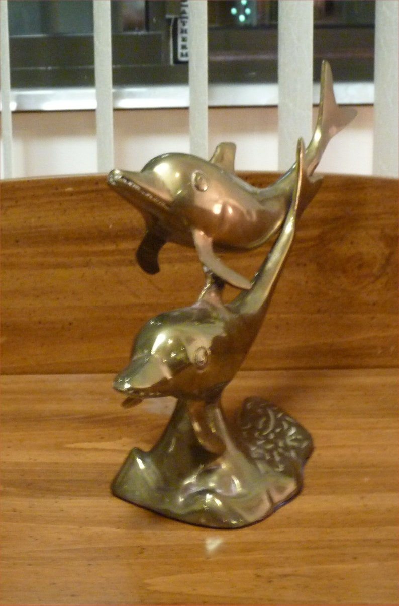 Miniature : Vintage pair of brass Dolphins sculpture