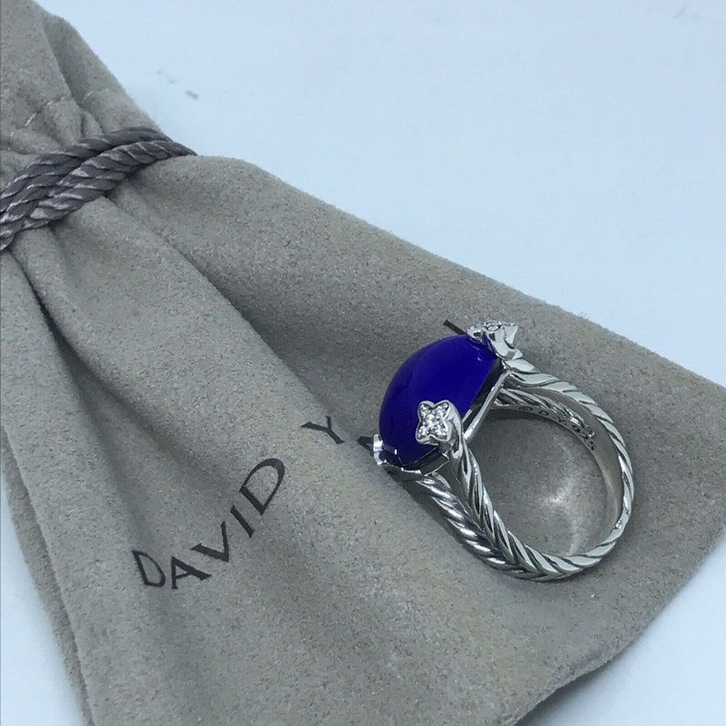 Thumbnail: Size 5 3/4  David Yurman Silver Cushion On Point 14mm Lapis Lazuli & Diamond R