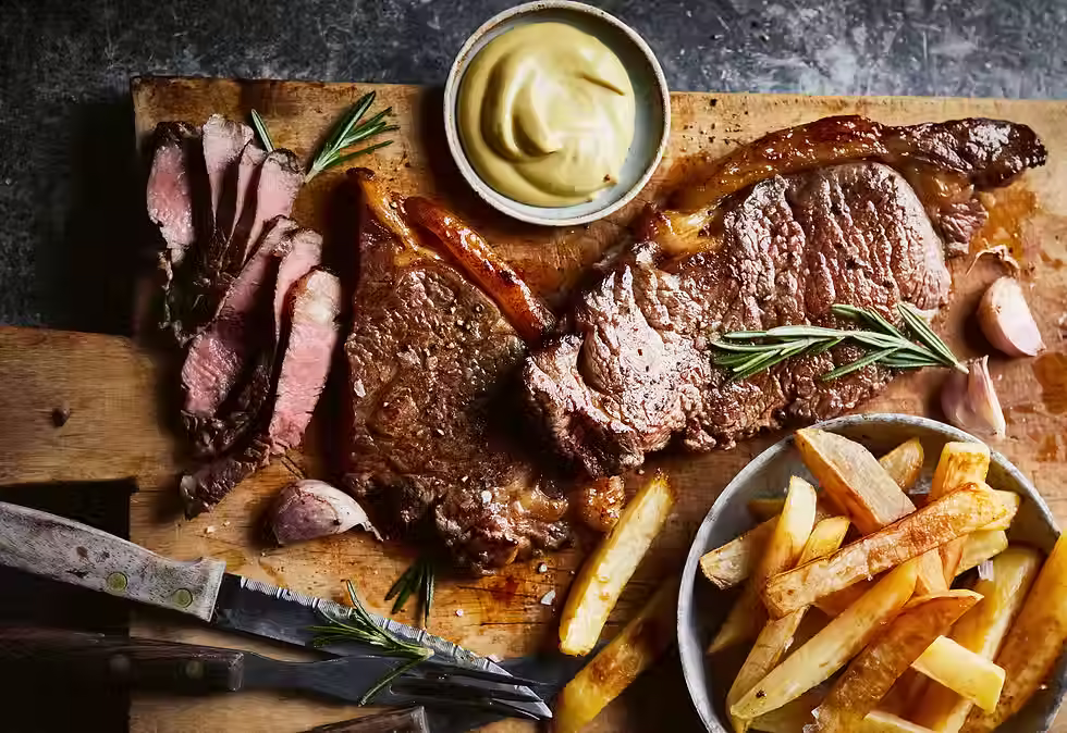 Steak and Chips with Garlic and Rosemary Butter