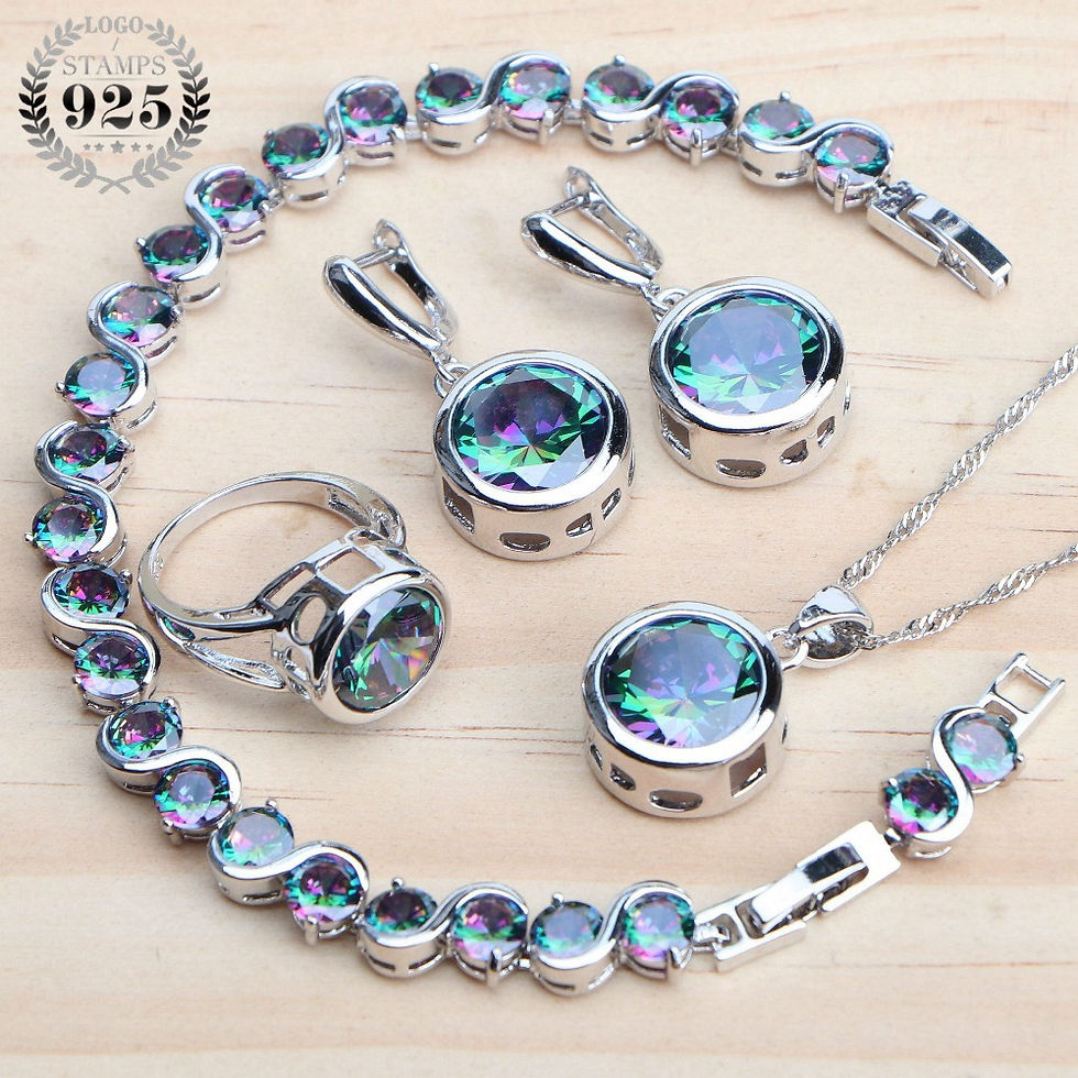 Miniatura: 925 Sterling Silver Jewelry Sets Bridal Women Natural Magic Rainbow Zircon Earri