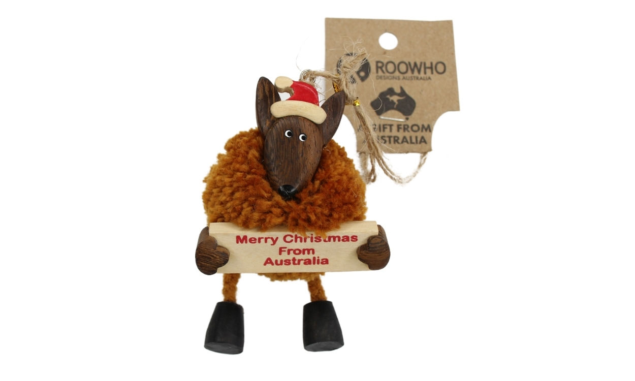 XMAS POMPOM KOALA ORNAMENT HUGGING RECTANGLE MERRY XMAS SIGN