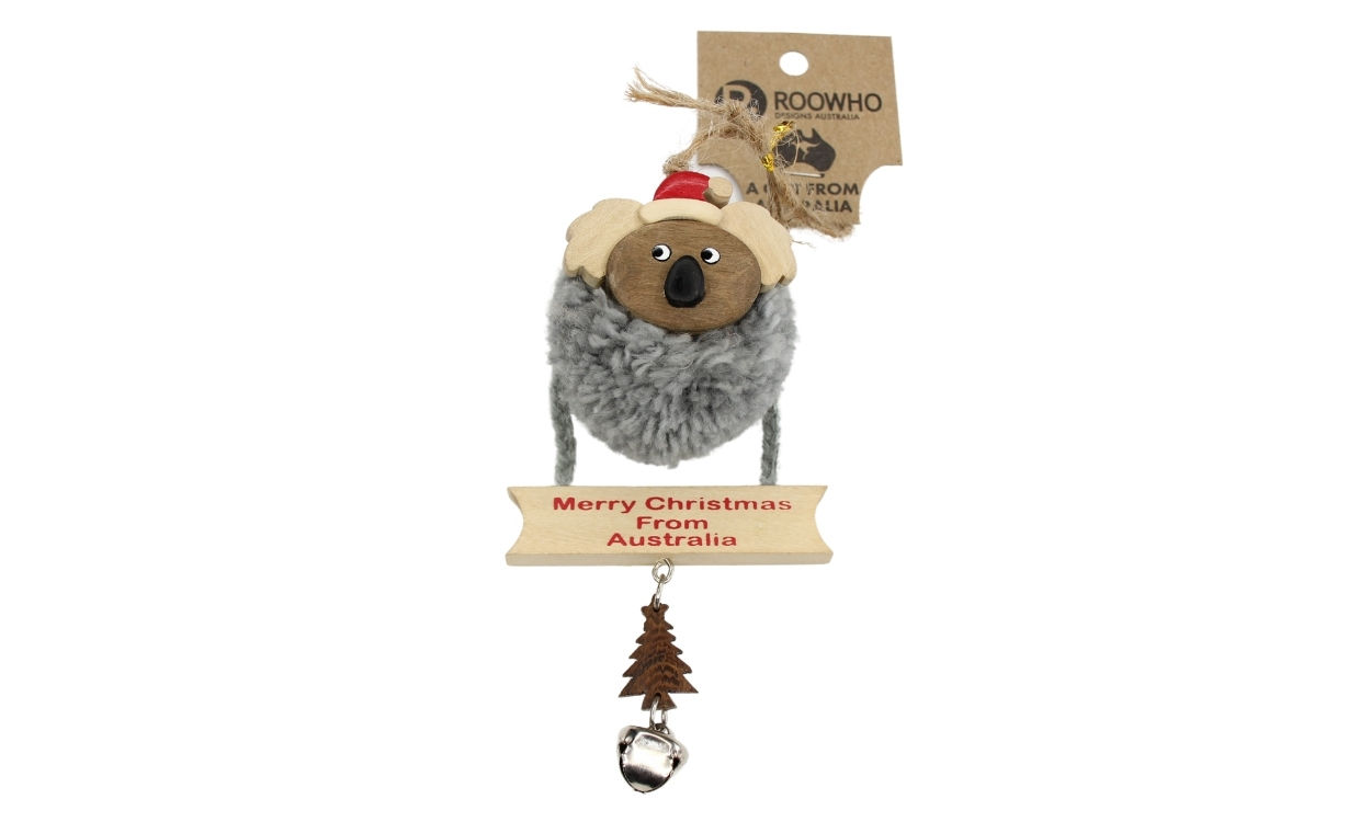 XMAS POMPOM KOALA RECTANGLE MERRY XMAS SIGN AND BELL