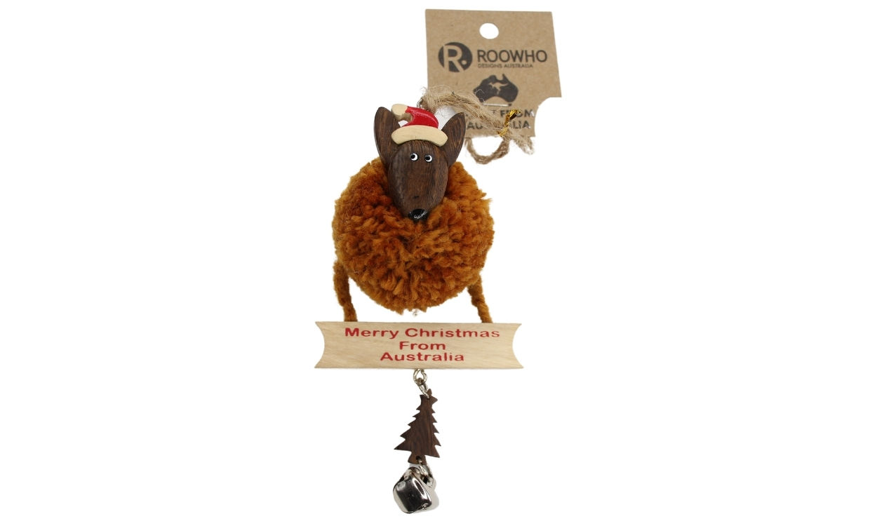 XMAS POMPOM ROO RECTANGLE MERRY XMAS SIGN AND BELL