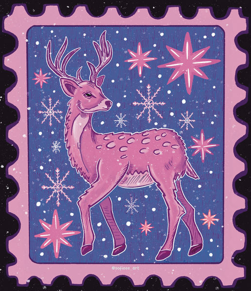Pink Reindeer Postage Stamp- Digital Illustrations I created for CCC Shopcolumbia's Holiday Market 2024. Also apart of my selling inventory.  