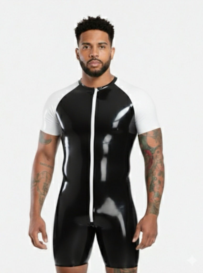 SU005 Rubber Latex raglan sleeve surf suit front zip.