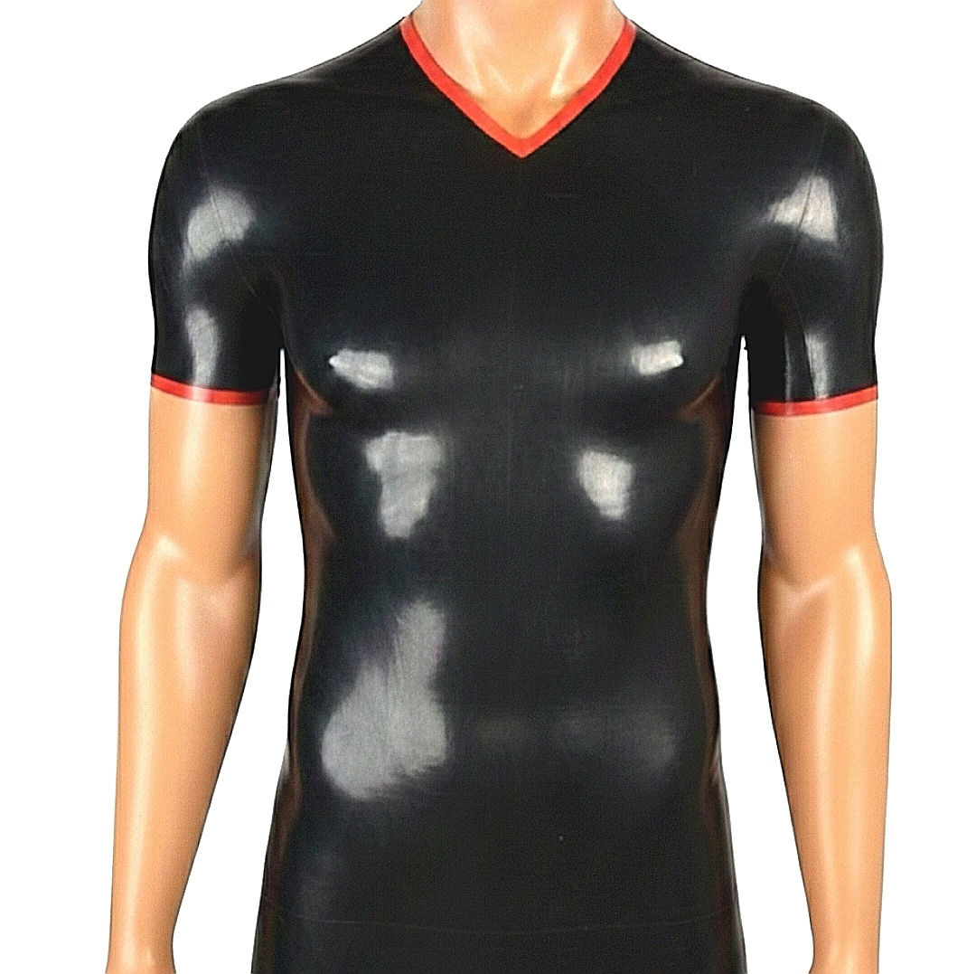 Rubber Latex Trimmed Short Sleeves V Neck Top