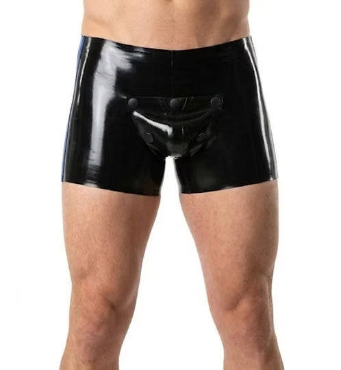 SHT023 Rubber Latex Boxer Shorts cod piece with rear zip