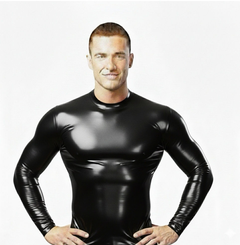 Rubber latex crew neck t shirt long sleeves.
