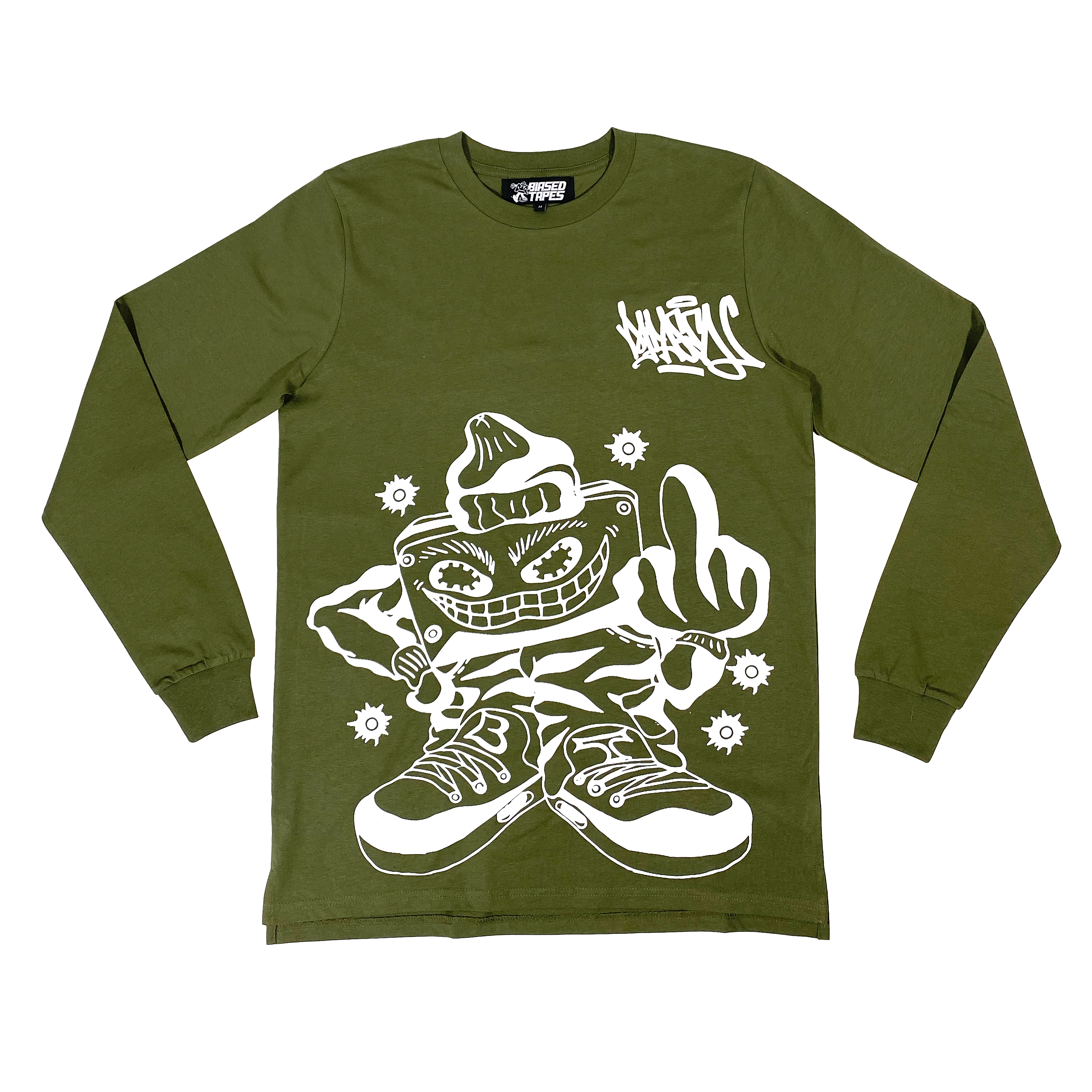 BIASED "BULLYPROOF" OVERSIZE PRINTED LONGSLEEVE (ARMY GREEN)