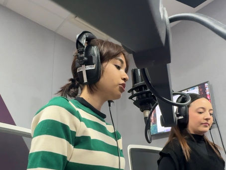 Juiriya and Natalia recording their sports news reads