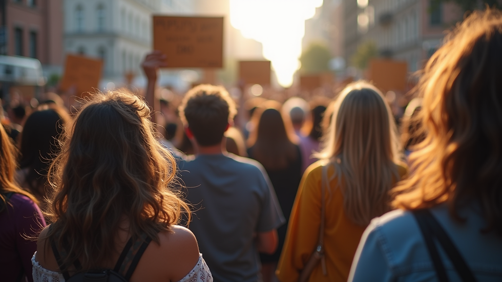 Eye-level view of a community gathering advocating for justice
