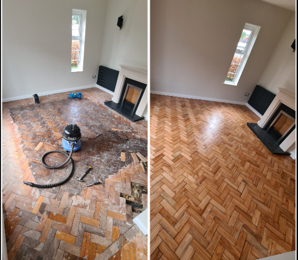 Parquet floor before and after renovation