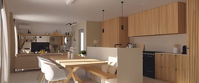 STUDIO LÜM signe Panthieux : rénovation complète à Chidrac pour créer un intérieur ouvert, lumineux et fonctionnel, alliant chaleur et matériaux naturels.