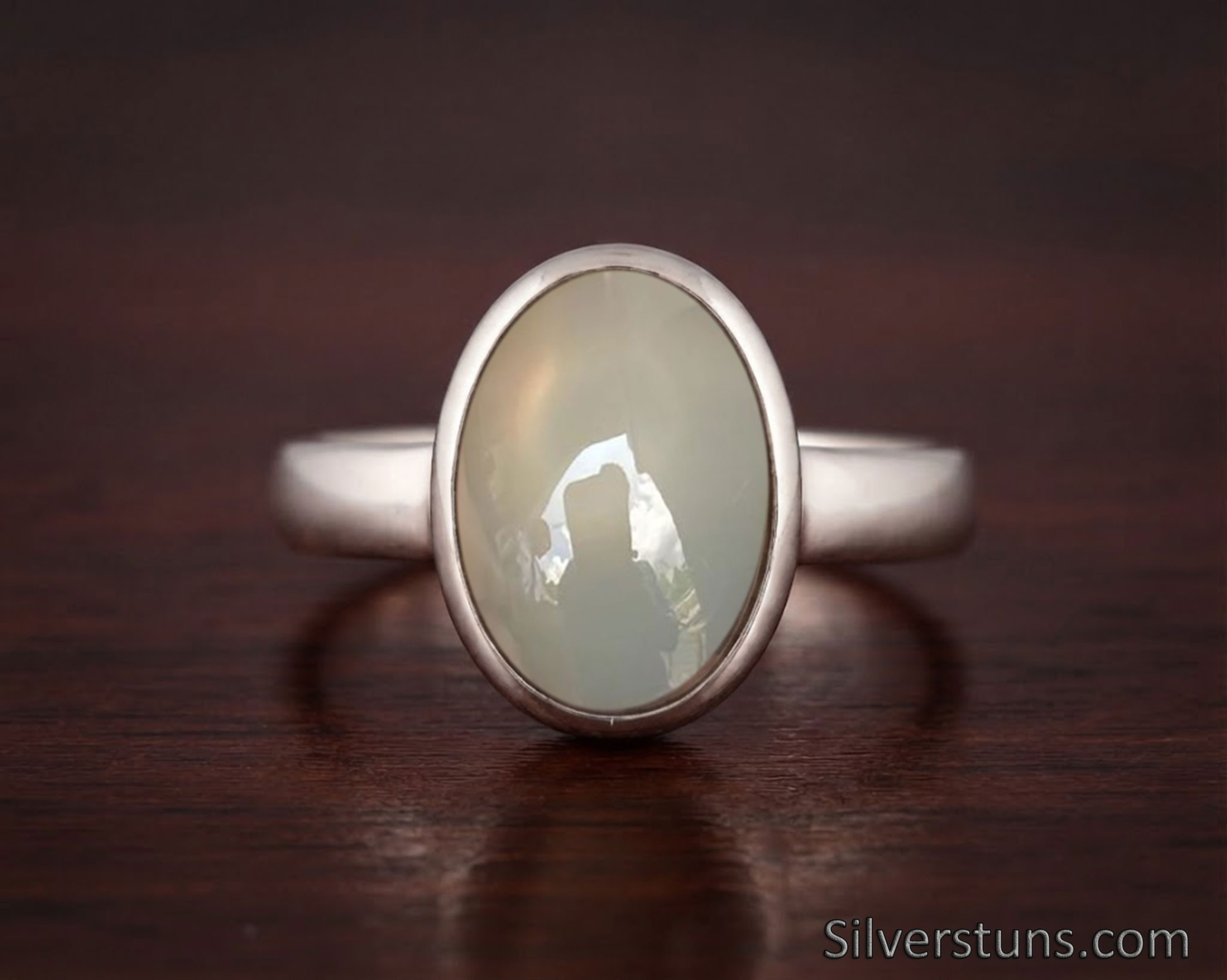 12x9mm Oval Smooth Gray Moonstone 925 Sterling Silver Ring