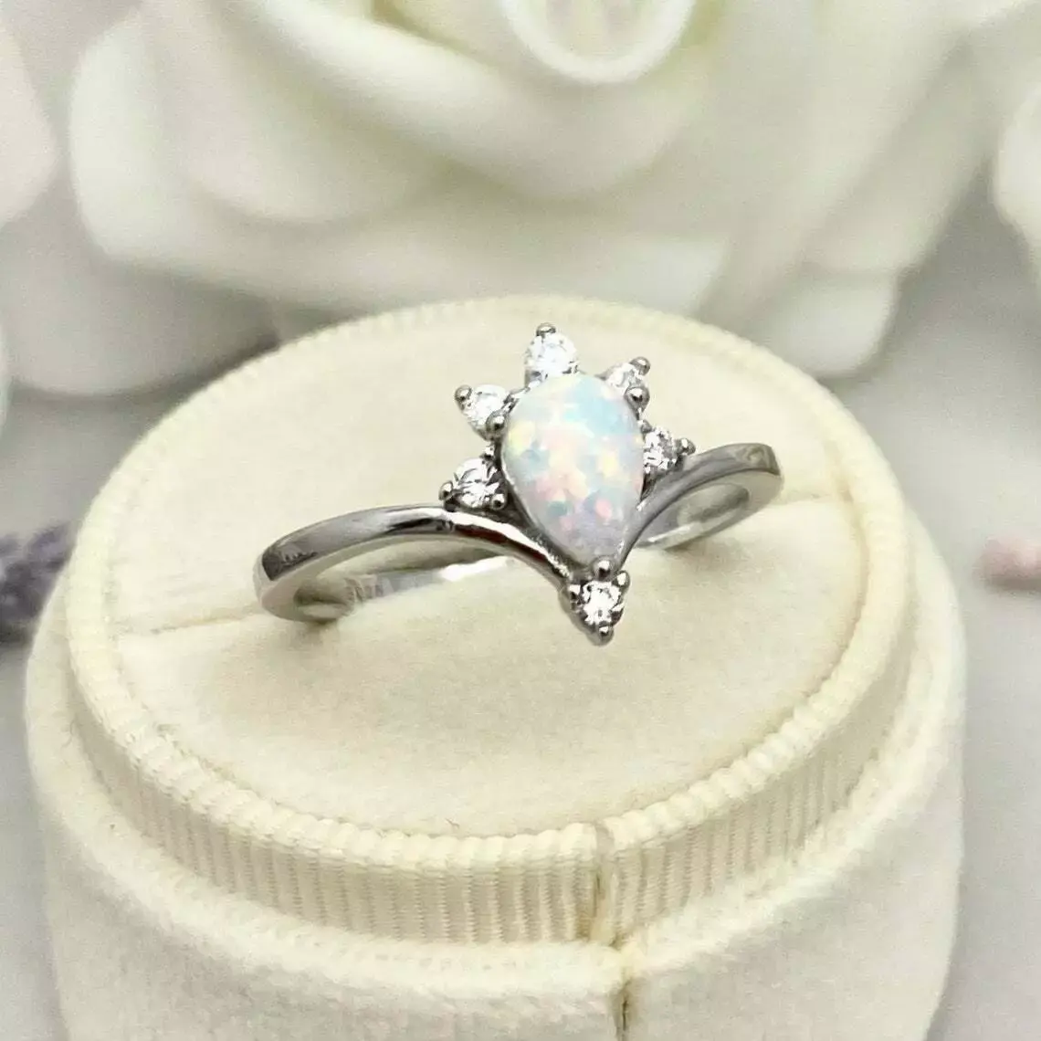 2 Ct Pear Shape Ethiopian Fire Opal Engagement Ring 925K High Polished Silver