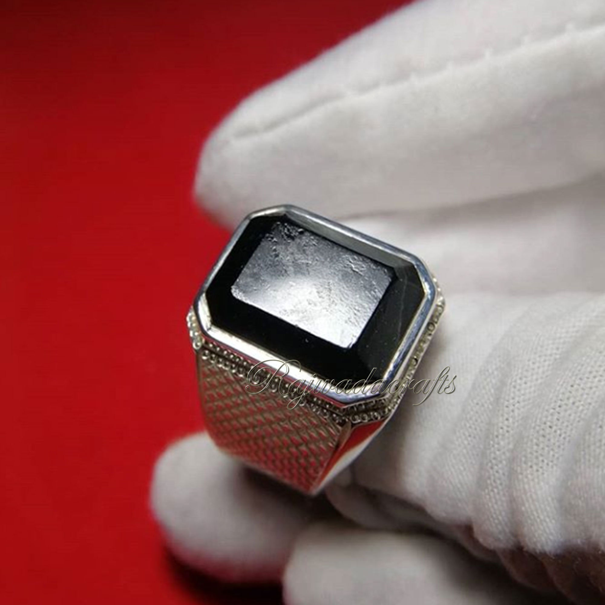 Natural Black Onyx Ring, Mens Onyx Ring, Statement Ring, 925 Sterling Silver