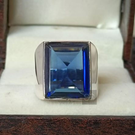 Thumbnail: Mens Blue Sapphire Ring, Heavy Men Ring, 925 Sterling Silver, Statement Ring