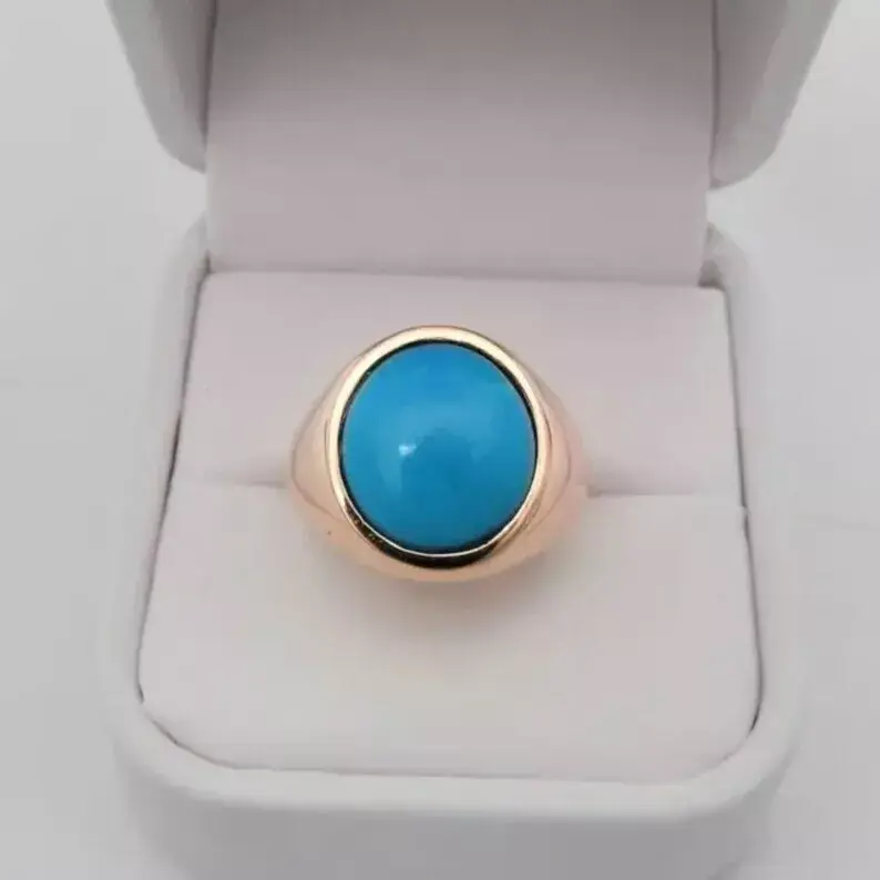 Thumbnail: AA Genuine Smithsonite Ring, Round Blue Signet Ring, Handmade Heavy Ring