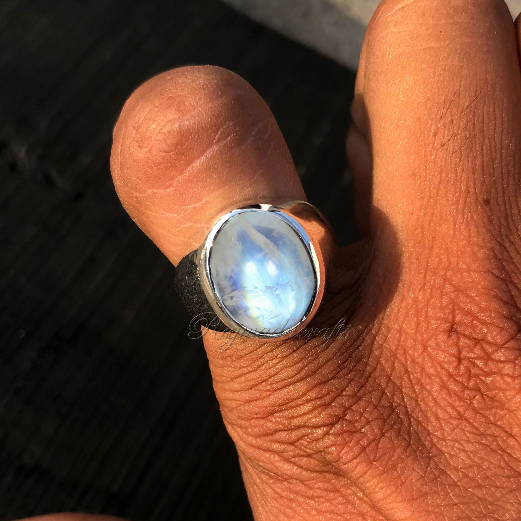 Natural Moonstone Ring June Birthstone Blue Fire Moonstone Ring 925 Silver Ring