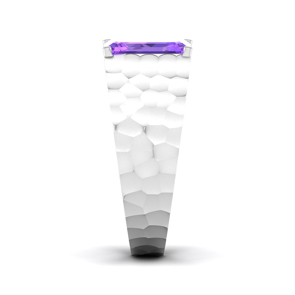 Thumbnail: Prong Set Solitaire Amethyst Ring Solid 925K Silver Textured Band Ring