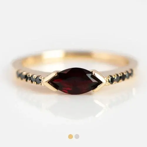 Thumbnail: Natural Garnet January Birthstone Marquise Gold Ring Valentine gifts 925K Silver