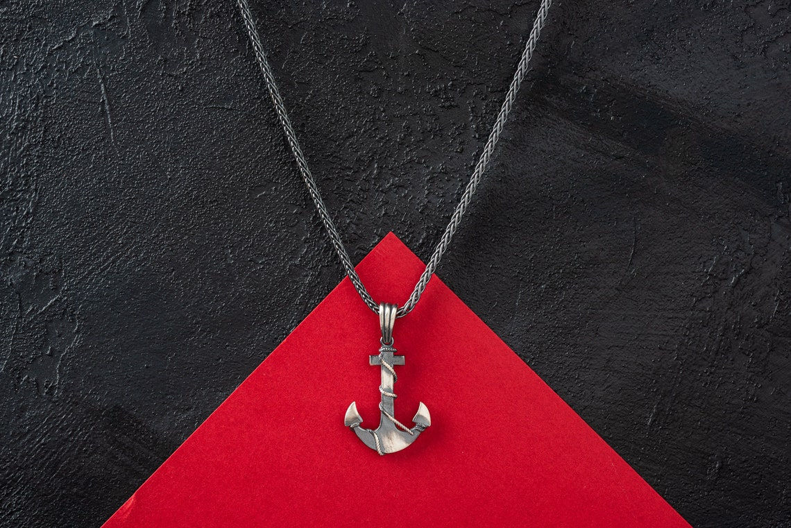 Silver Anchor Necklace - Sailor Men Necklace - Anchor Pendant - Handmade 925K