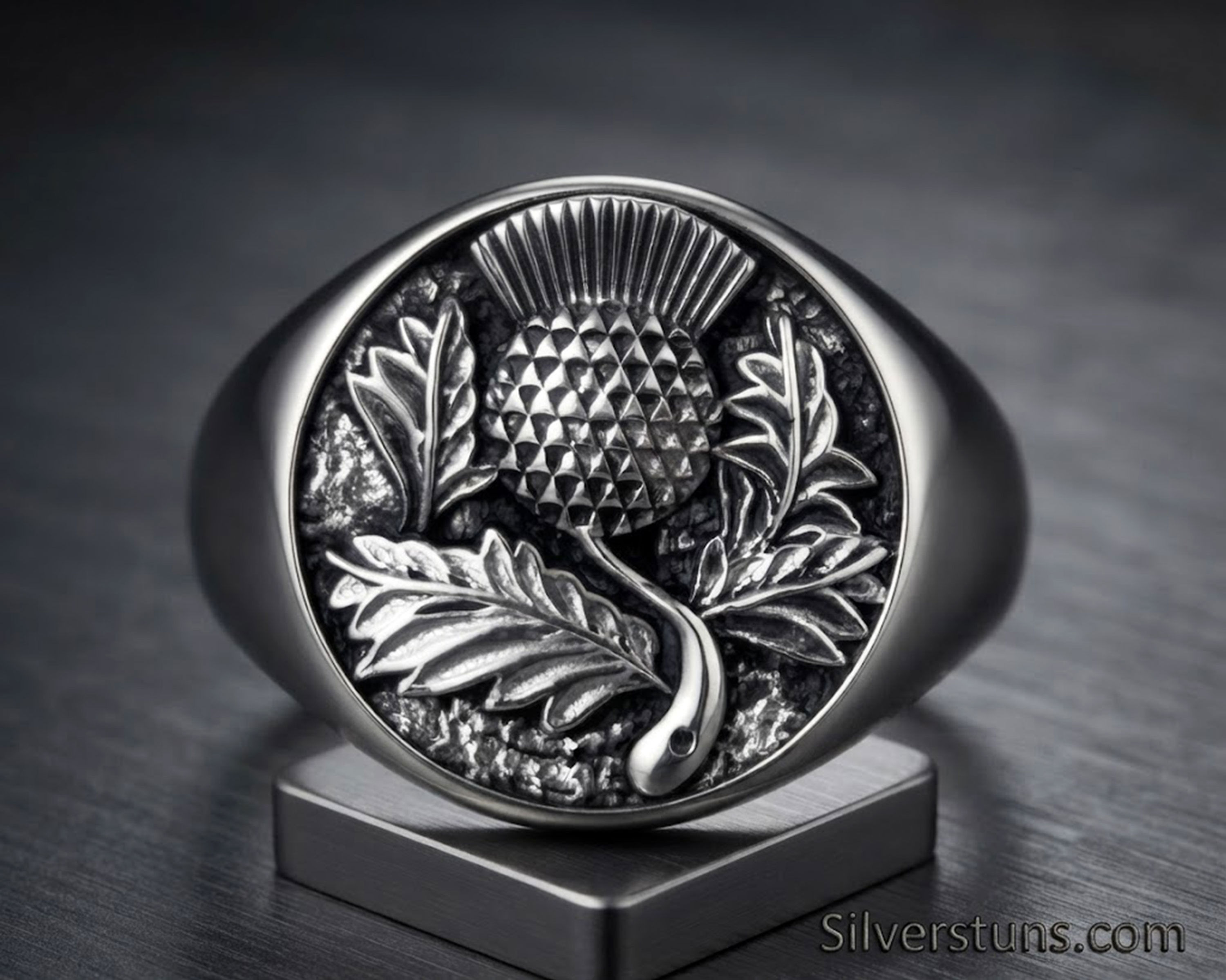 The Scottish Thistle Heritage Signet Ring | Solid 925 Sterling Silver Ring