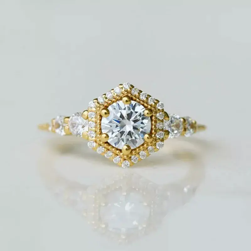 1.50 Ct Round Moissanite Halo Engagement Wedding Ring 14K Yellow Gold