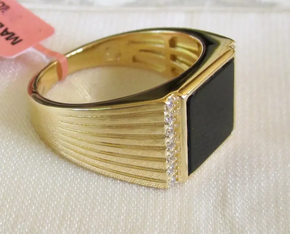 Thumbnail: Black Onyx Ring / size 12 /14K Gold  / 2.68cts / Mens Wedding Rings