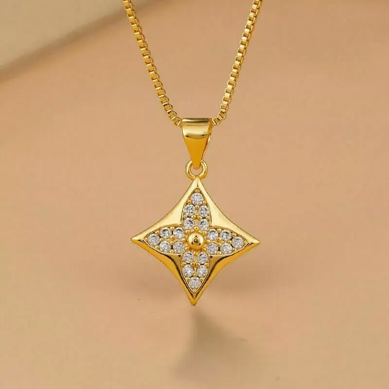 Thumbnail: 1.00Ct Round Cut Moissanite Halo Flower Pendant 14K Yellow Gold