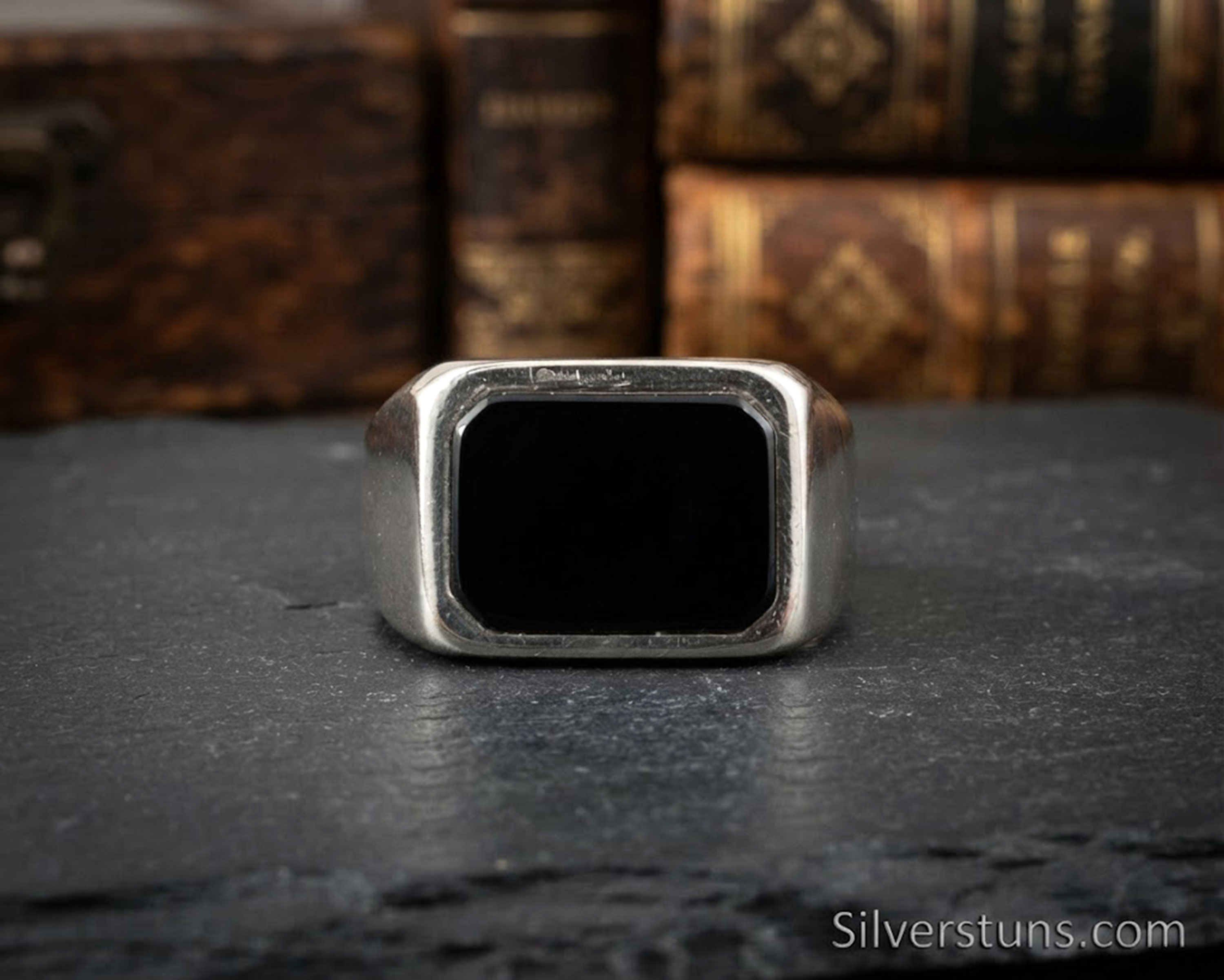 Black Onyx Signet Ring | 925 Sterling Silver | Unisex)