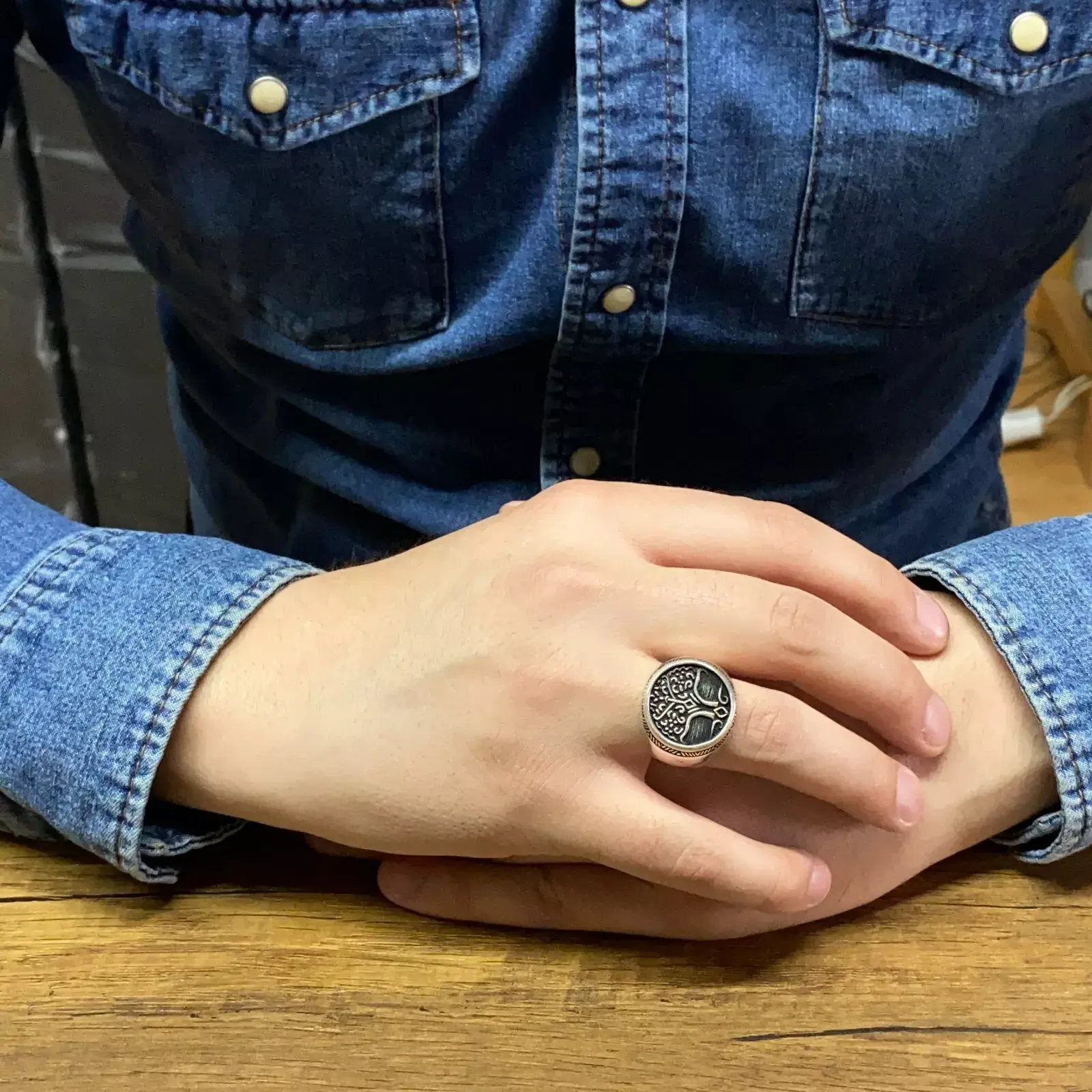 Solid 925 Sterling Silver Life Tree of Life Men's Signet Ring Gift for Him