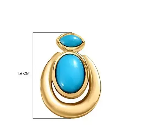 Thumbnail: Women's Stud Earrings 14k Yellow Gold 2Ct Oval Cut Sleeping Beauty Turquoise