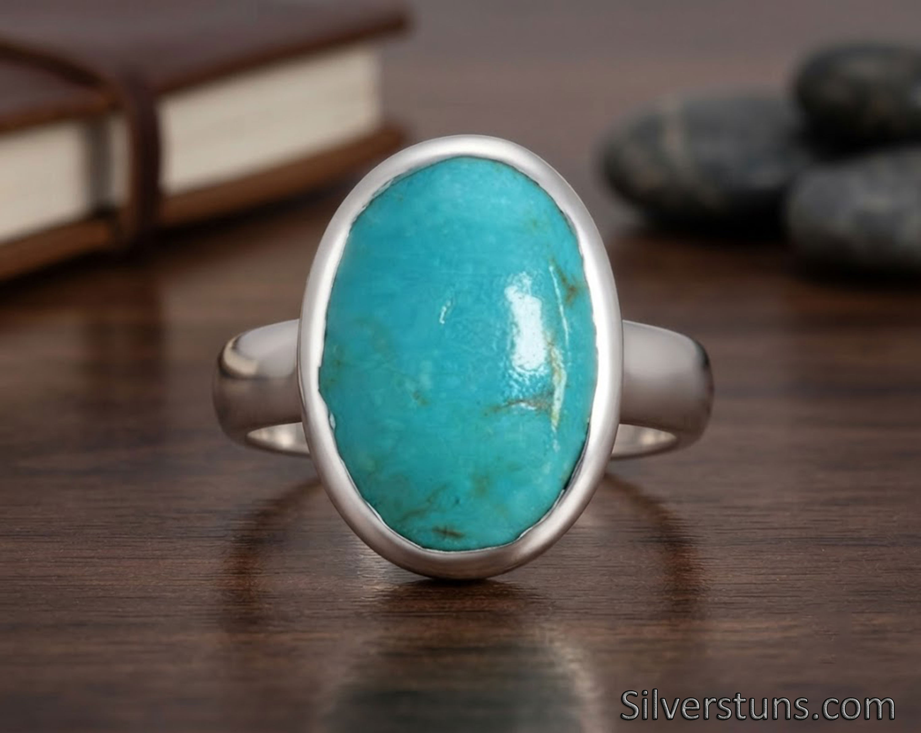 Smooth Sleeping Beauty Turquoise 925 Sterling Silver Ring