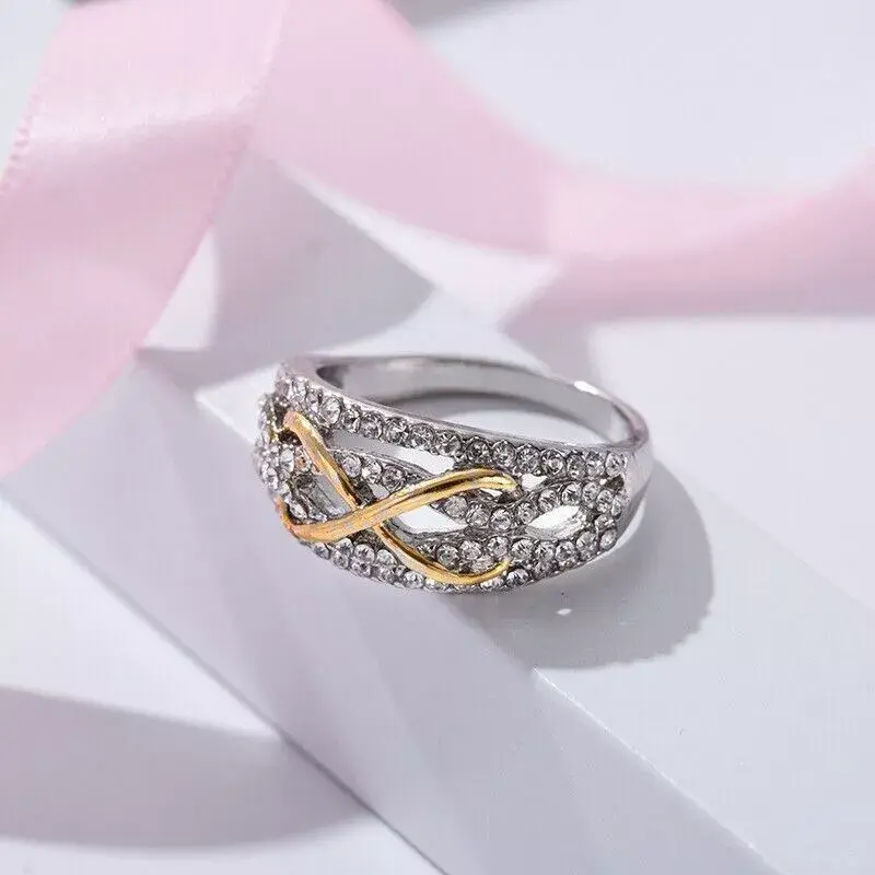 Thumbnail: Solid 925 Silver Infinity Gold Wedding Party Jewelry Ring With CZ