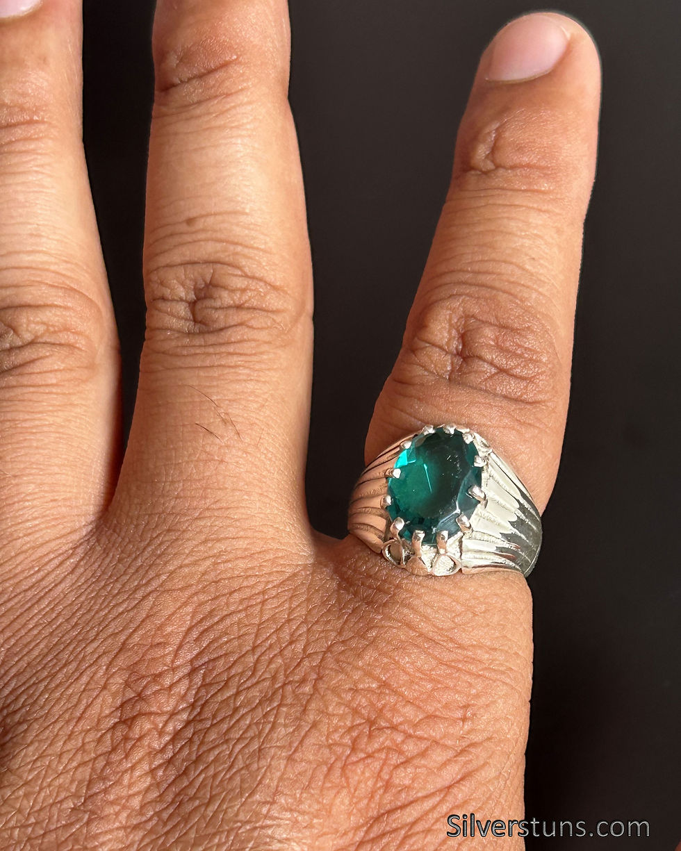 Thumbnail: Men's Heavy Sterling Silver Ring, 14x10mm Oval Faceted Swiss Blue Topaz Quartz